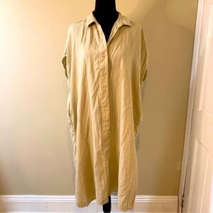 Uniqlo Oversize Shift Dress XS Neutral Capsule Lagenlook Tan Peasant Cottagecore